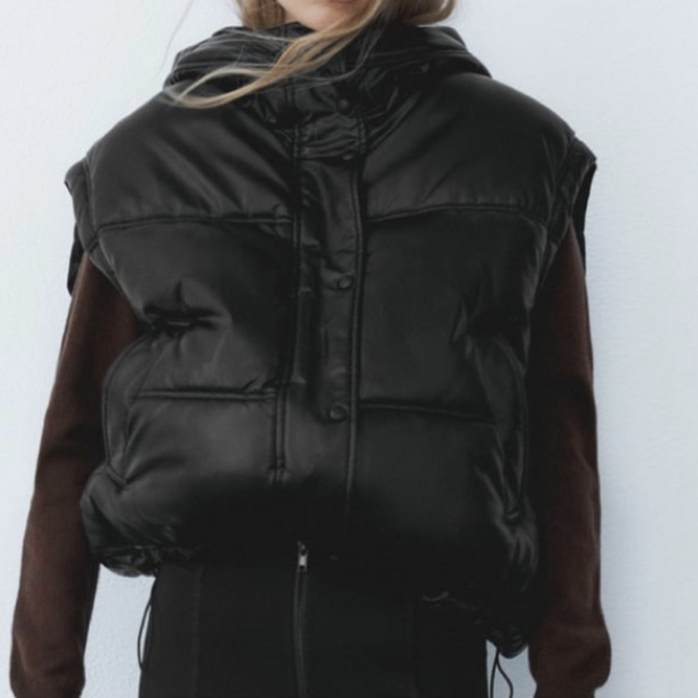 Zara Cropped Puffer Vest Bomber Jacket